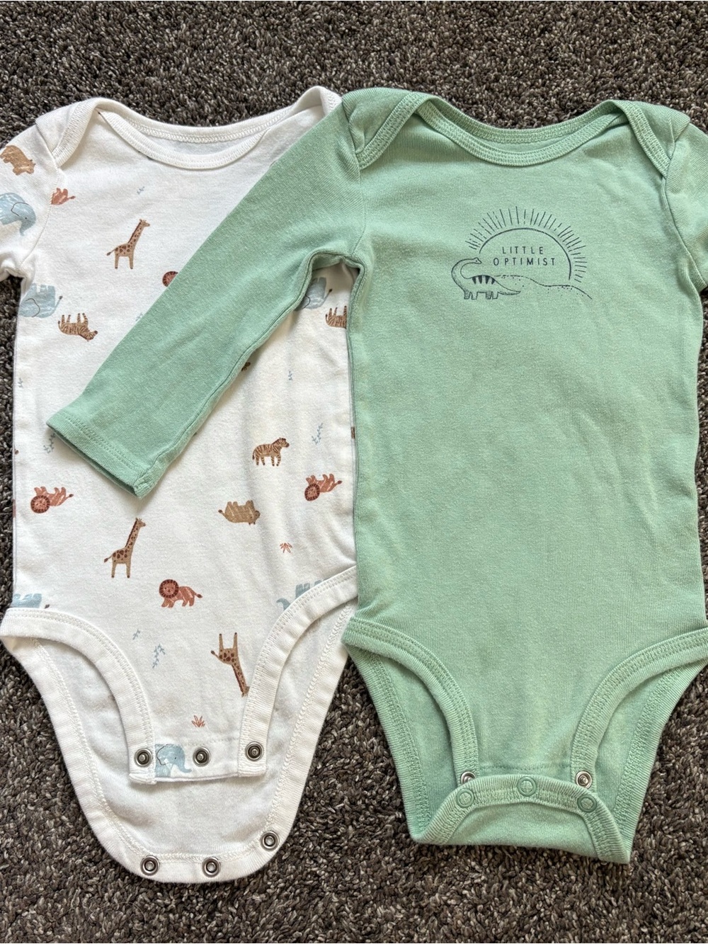 Carter's Mint Green and white Animal Print Long-Sleeve Bodysuits